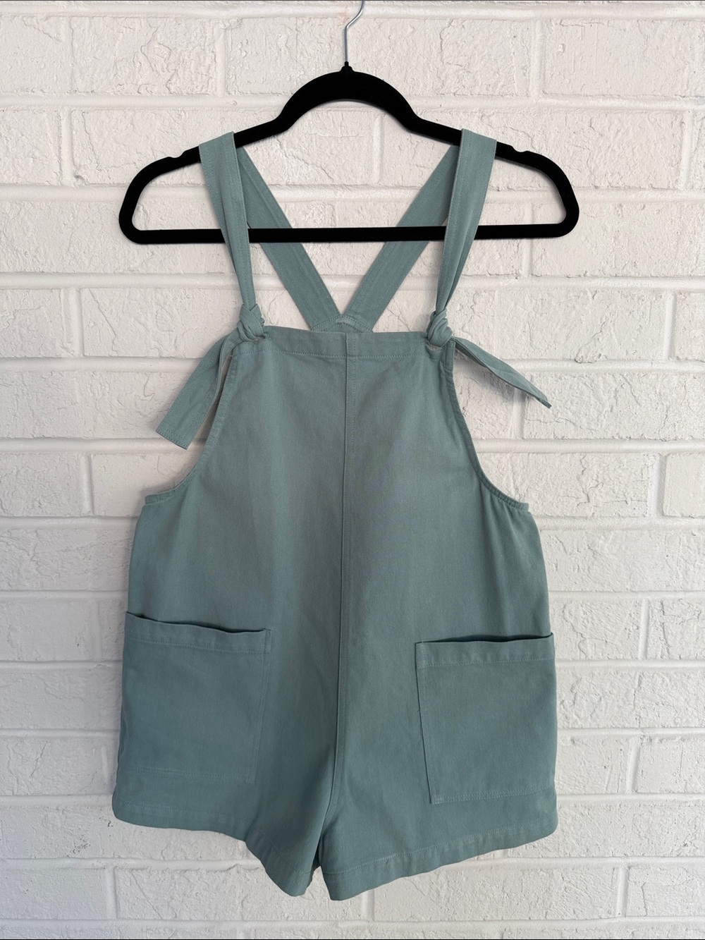Anrabess Cyan Tie Knot Straps with Front Pockets Romper in Sage Green Size Smal - Picture 2 of 14